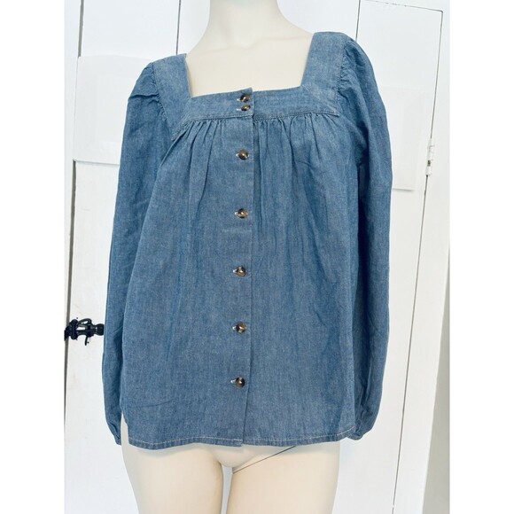 Levi's Amber Long Sleeve Blouse Square Neck Shirt 100% Cotton Flowy Medium - Picture 1 of 14